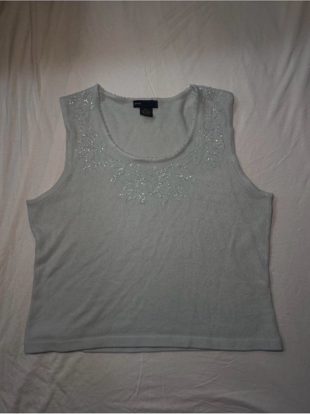 Grace Elements Light Blue Floral Beaded Scoop Tank